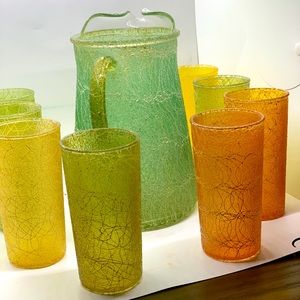 vintage spaghetti string pitcher and glasses
